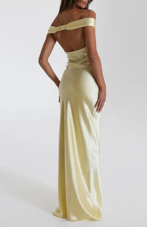 Off Shoulder Gown Satin Maxi Dress
