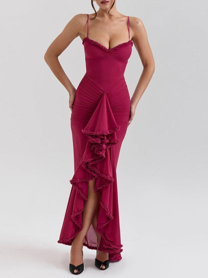 Off-the-shoulder mesh maxi dress