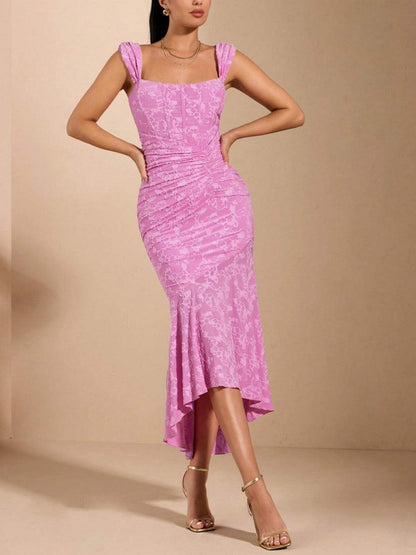 Taro powder bell floral maxi dress