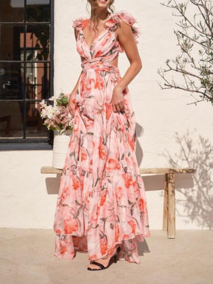 Backless printed maxi dress