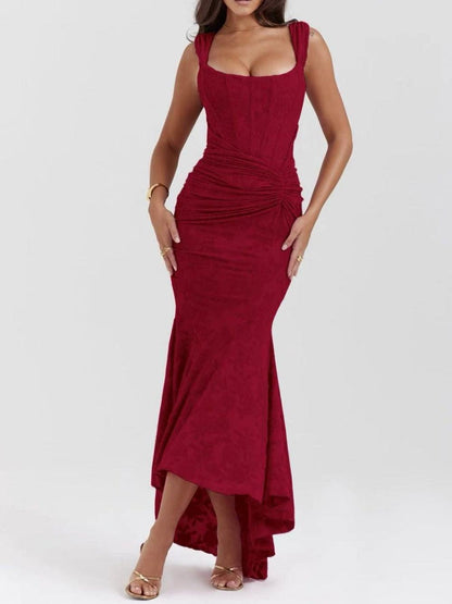 Red bell floral maxi dress