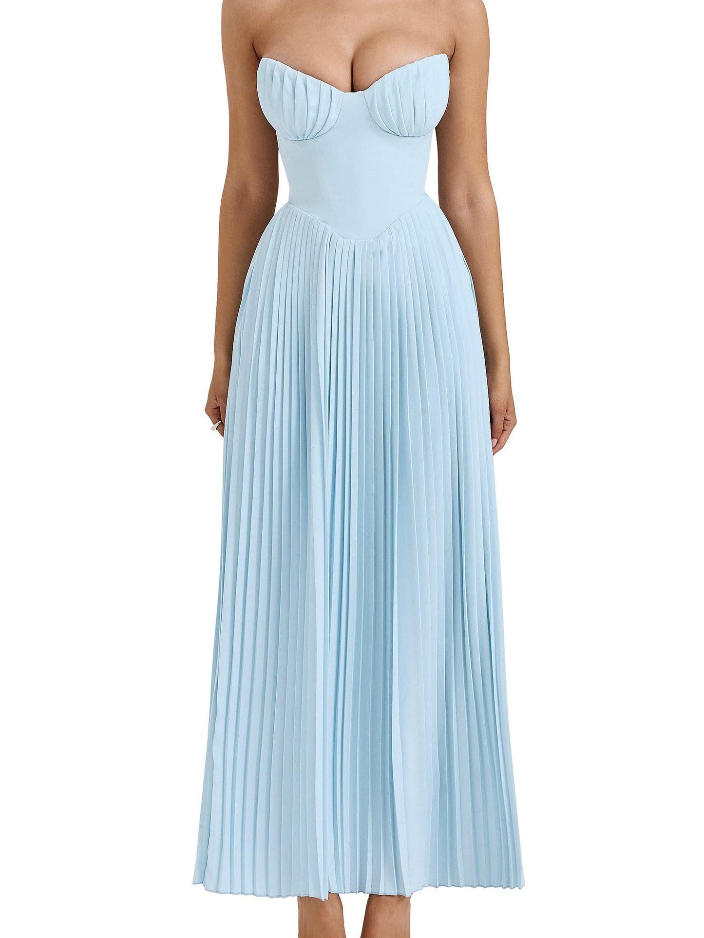 Tube Top With Pleats Maxi Dress