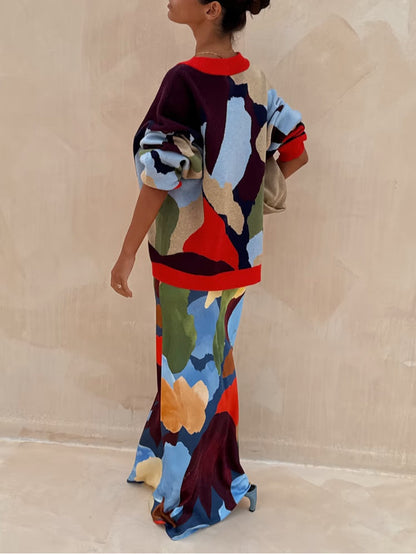 Abstract Geometric Pattern Knitted Jacket