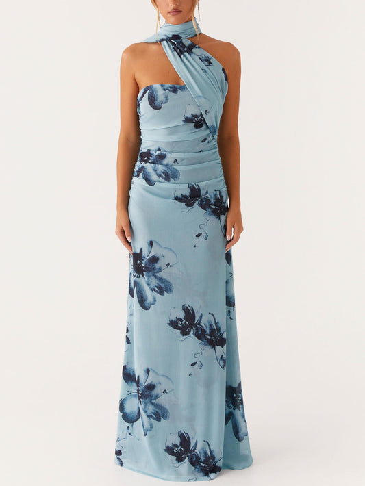 Elegant Floral Print Off-the-shoulder Maxi Dress