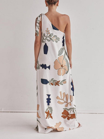 Printed One-Shoulder Maxi Dress