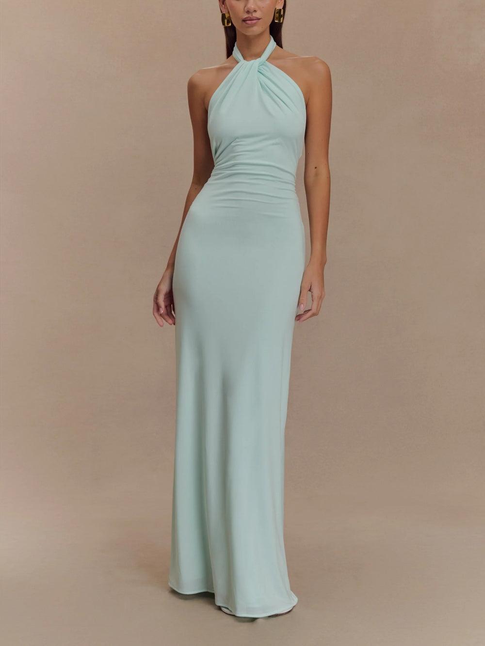 Slinky Halter Maxi Dress - Lagoon