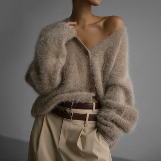 Lazy Loose Faux Mink Long-sleeved Warm Cardigan