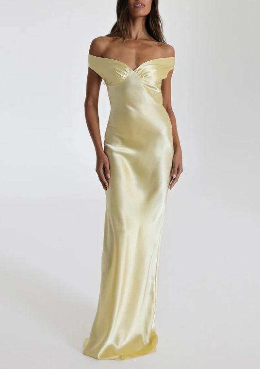 Off Shoulder Gown Satin Maxi Dress