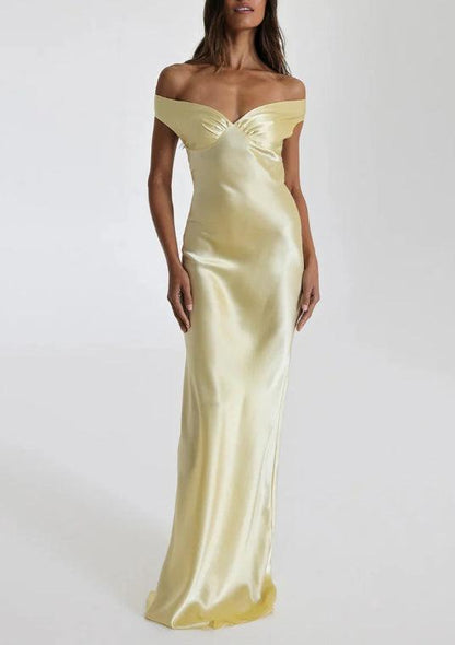 Off Shoulder Gown Satin Maxi Dress