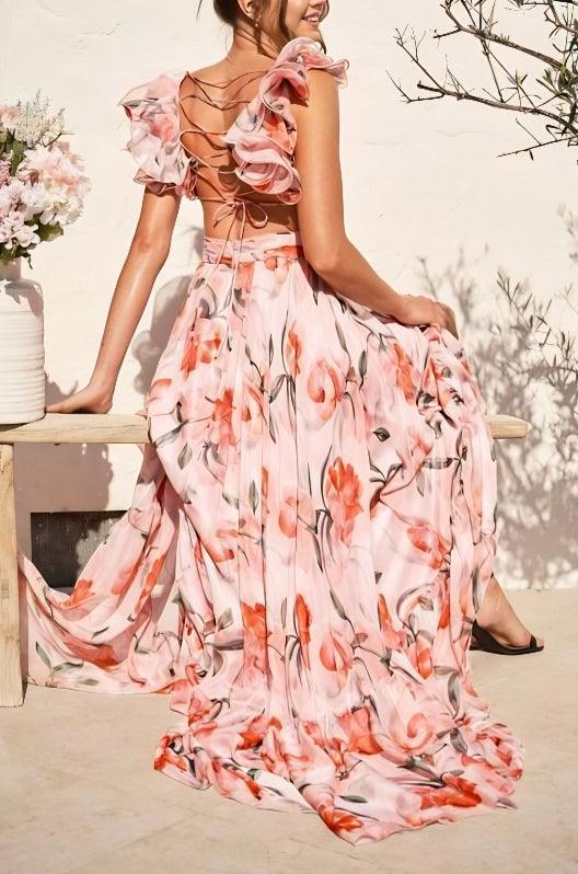 Backless printed maxi dress