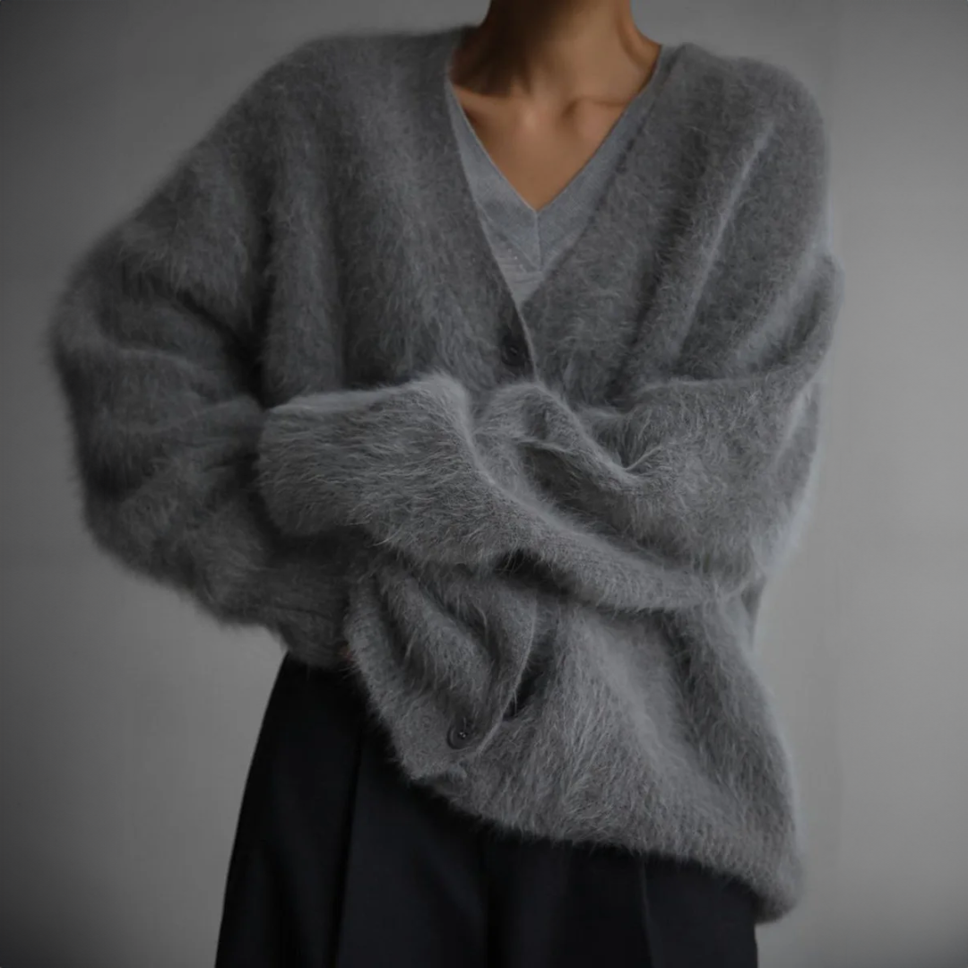 Lazy Loose Faux Mink Long-sleeved Warm Cardigan