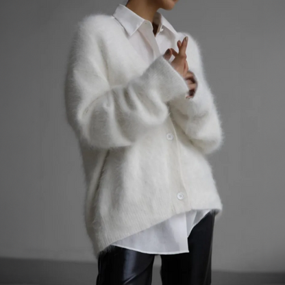 Lazy Loose Faux Mink Long-sleeved Warm Cardigan