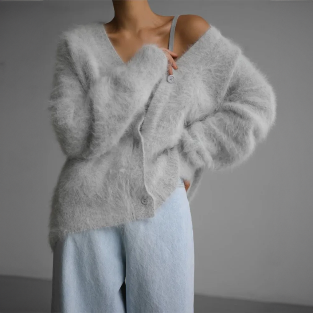Lazy Loose Faux Mink Long-sleeved Warm Cardigan