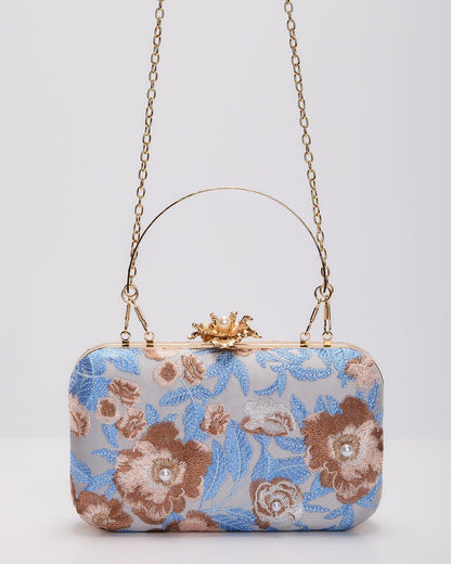 Freesia Embroidered Hard Case Clutch