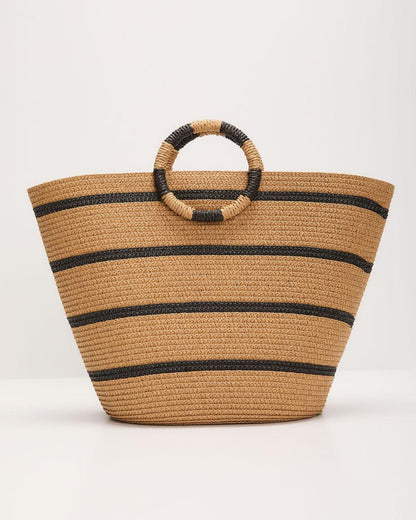 Lets Get Away Striped Straw Tote