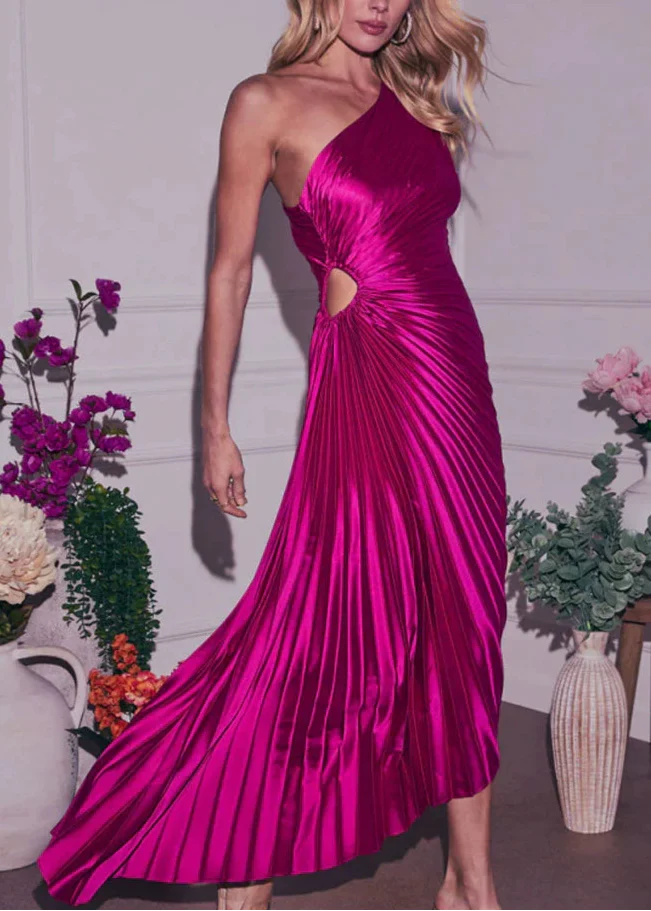 Bold In Pleat Satin Cutout Long Dress