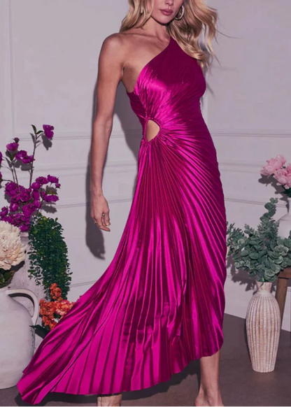 Bold In Pleat Satin Cutout Long Dress