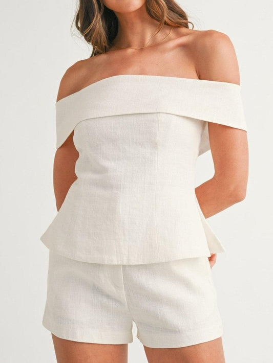 White Cotton and Linen Two-piece Suit