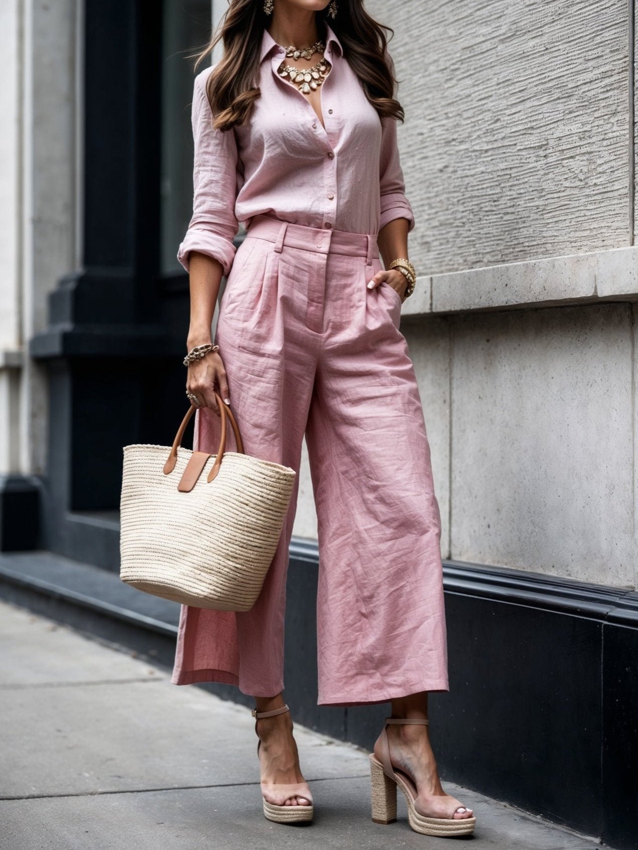Pink Capri Pants and Loose Shirt Set