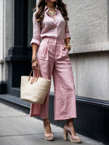 Pink Capri Pants and Loose Shirt Set