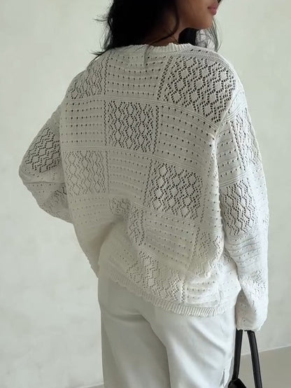 White Casual Single-Breasted Knit Cardigan