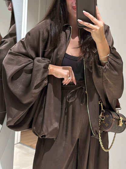 Brown Zippered Casual Jacket