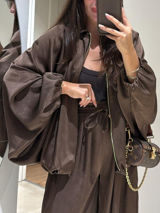 Brown Zippered Casual Jacket