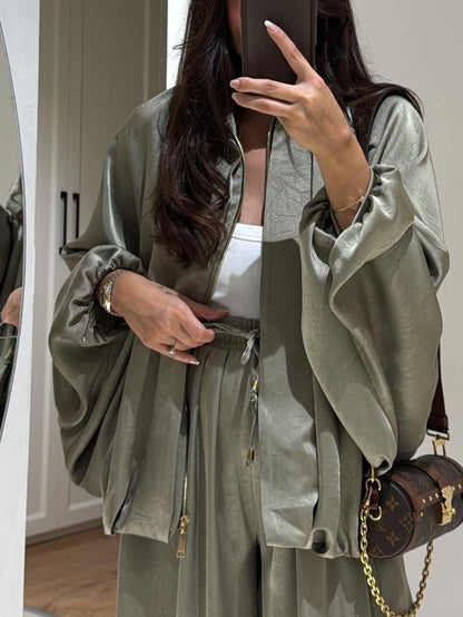 Brown Zippered Casual Jacket