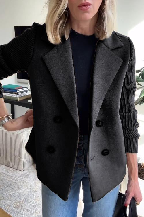 Lapel Button-Down Knit Sleeve Casual Jacket