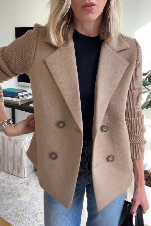 Lapel Button-Down Knit Sleeve Casual Jacket