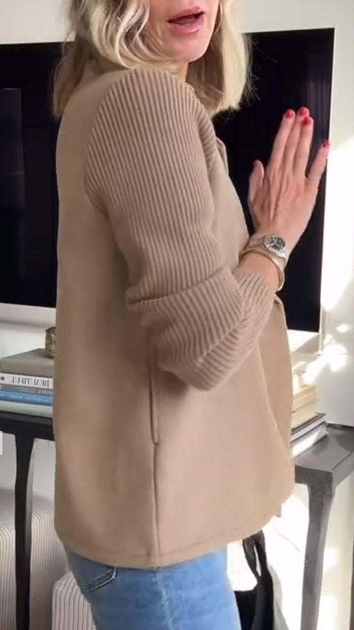 Lapel Button-Down Knit Sleeve Casual Jacket